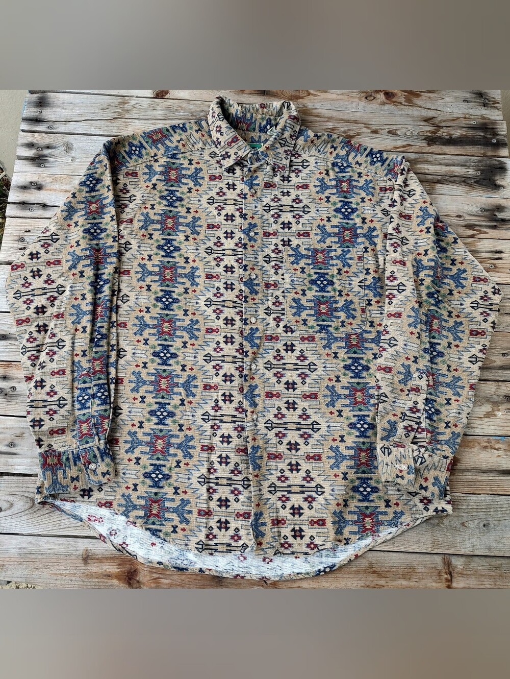 Vintage 80's Johnny Cotton Aztec Tribal long sleeve Button Up Shirt